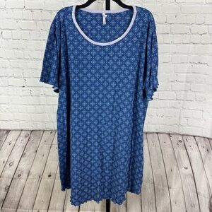 Flora Nikeooz Blue Sleep Nightgown Geo Floral Print Size XXL